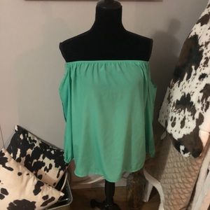 boutique teal off-the-shoulder top